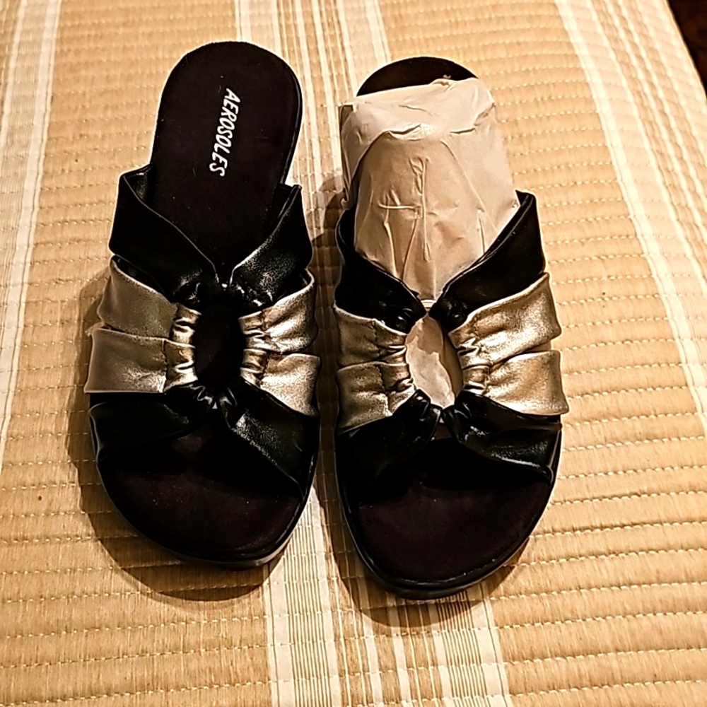 Black and silver Aerosole sandals